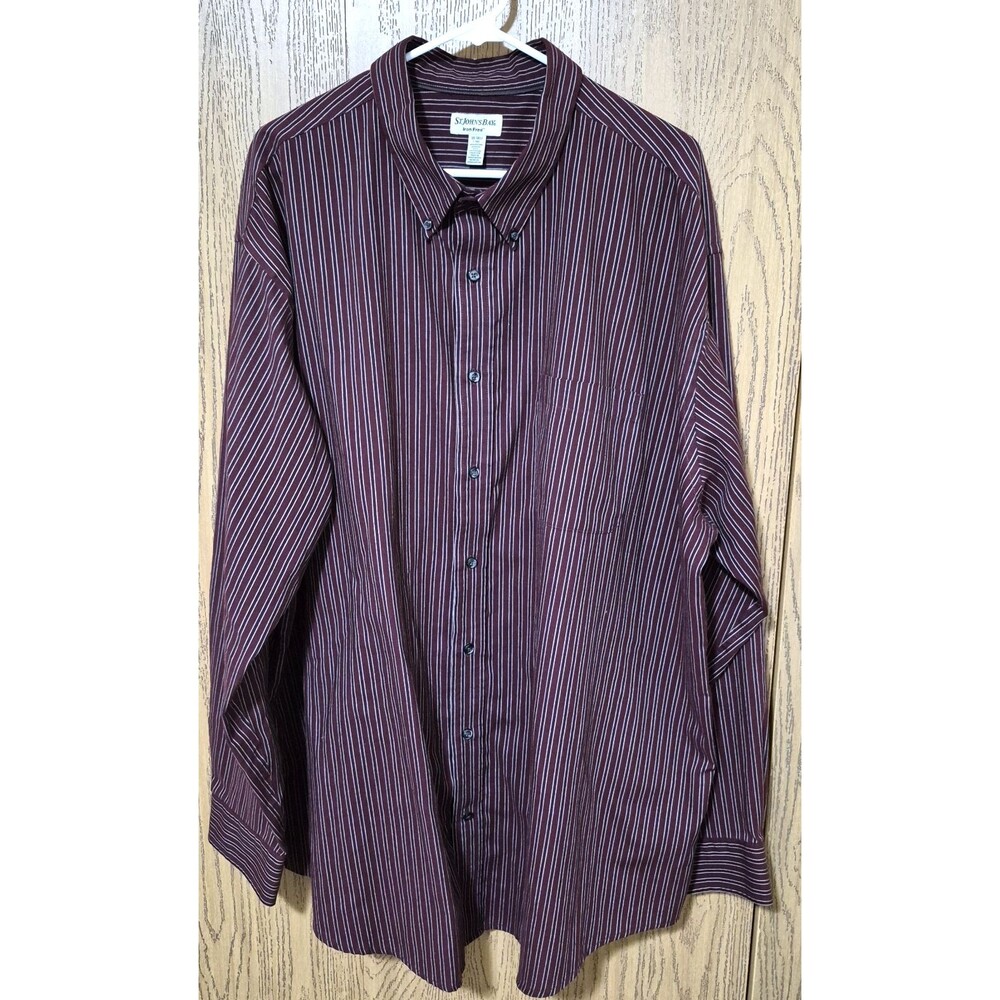 St. John's Bay Iron Free Men's Button Down Burgundy White Striped Shirt Size 3XL